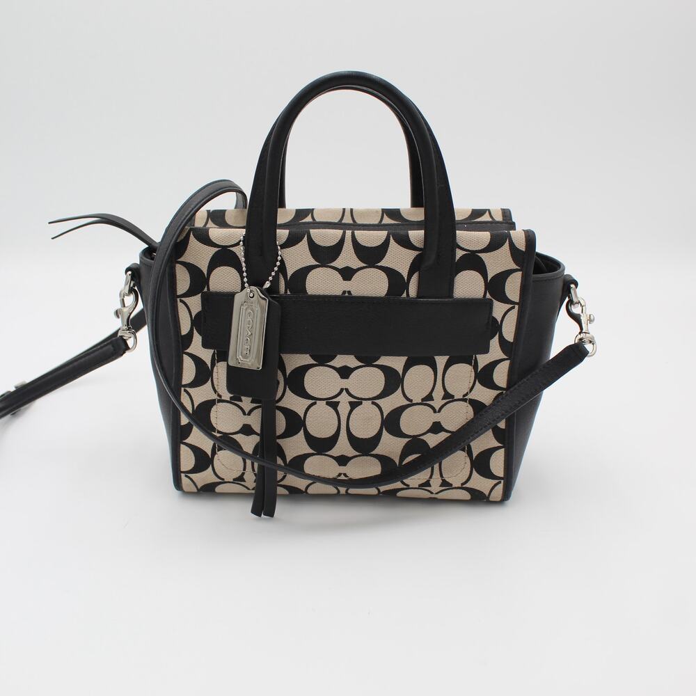 Coach Bleecker Mini Riley Carryall Purse Brown Black Signature Crossbody Satchel